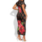 Uganda Short Sleeve Bodycon Dress - Hibiscus Flower Pattern and The Pearl of Africa Text TS04