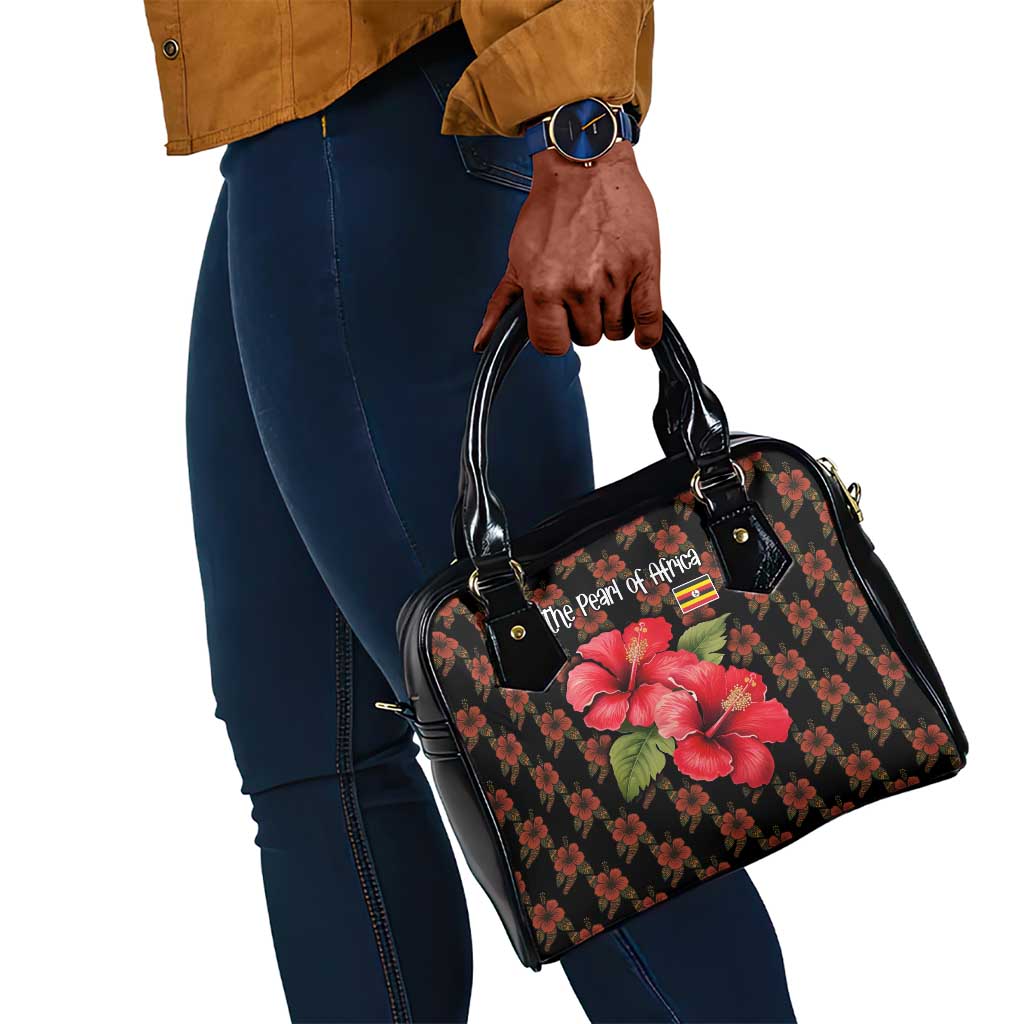 Uganda Shoulder Handbag - Hibiscus Flower Pattern and The Pearl of Africa Text