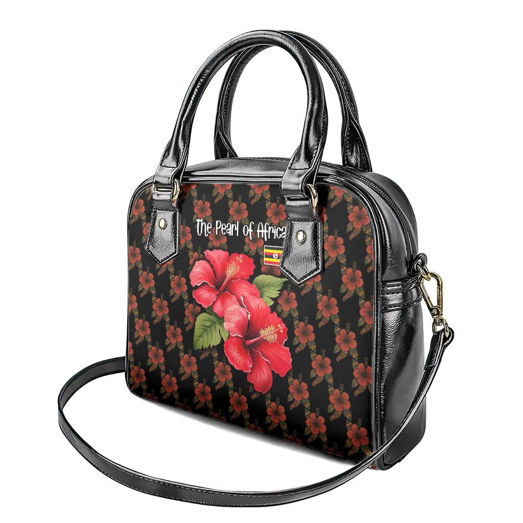 Uganda Shoulder Handbag - Hibiscus Flower Pattern and The Pearl of Africa Text