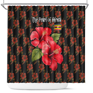 Uganda Shower Curtain - Hibiscus Flower Pattern and The Pearl of Africa Text