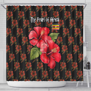 Uganda Shower Curtain - Hibiscus Flower Pattern and The Pearl of Africa Text