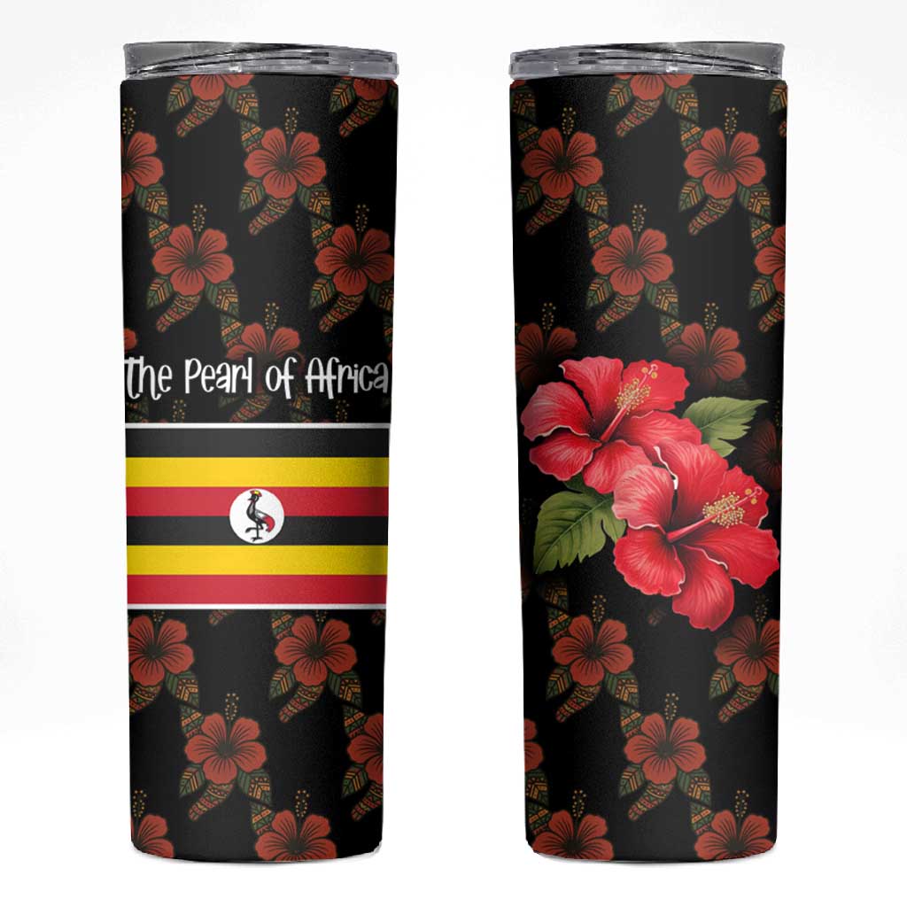Uganda Skinny Tumbler - Hibiscus Flower Pattern and The Pearl of Africa Text