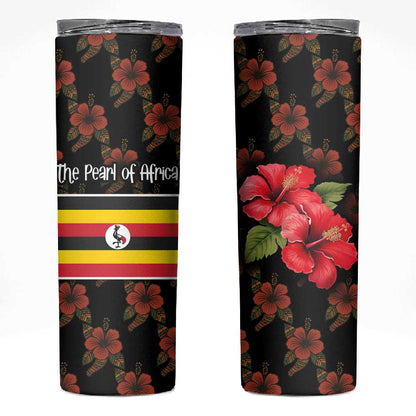 Uganda Skinny Tumbler - Hibiscus Flower Pattern and The Pearl of Africa Text