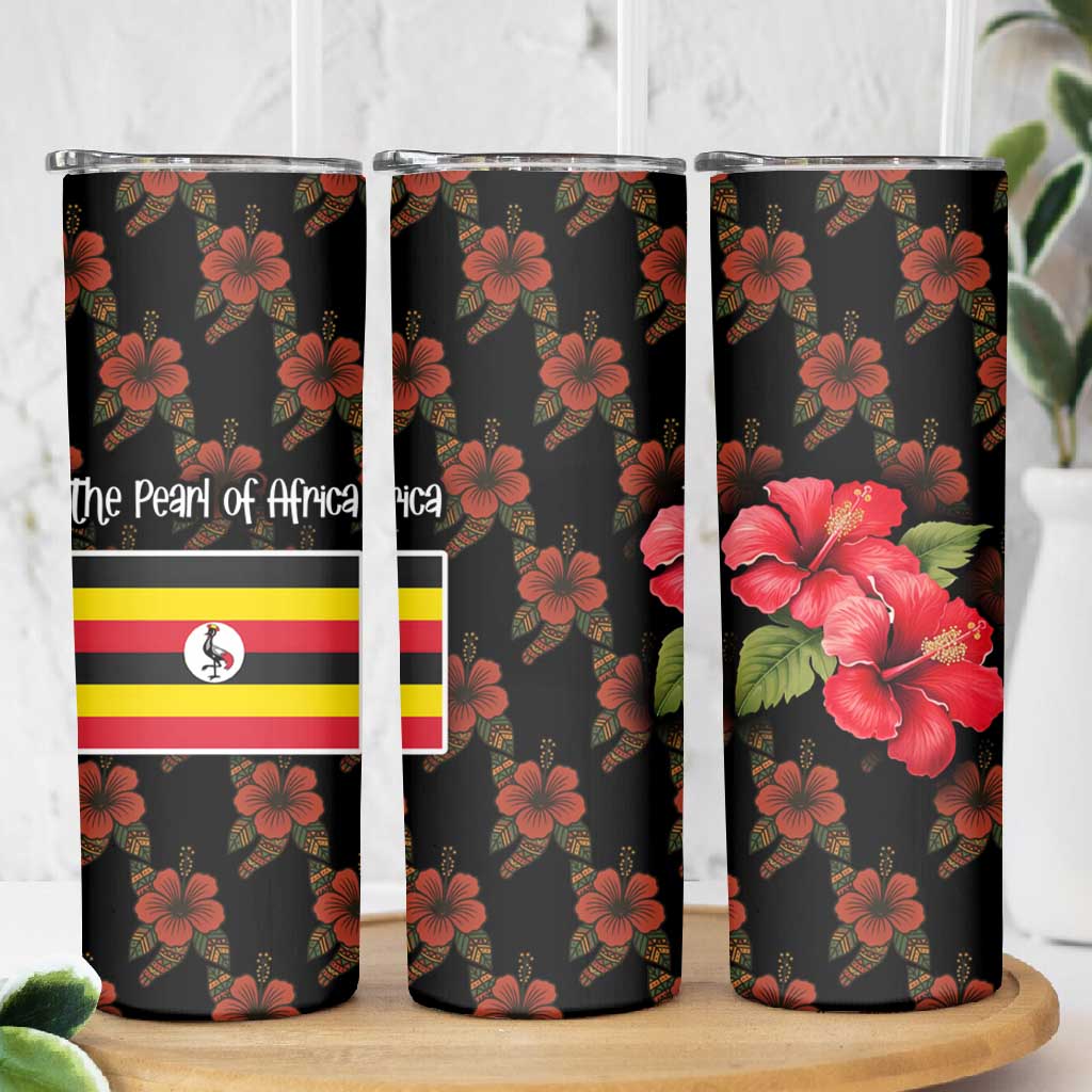 Uganda Skinny Tumbler - Hibiscus Flower Pattern and The Pearl of Africa Text
