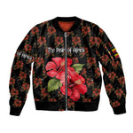 Uganda Sleeve Zip Bomber Jacket - Hibiscus Flower Pattern and The Pearl of Africa Text