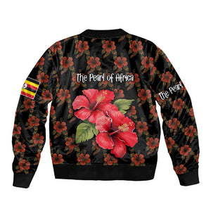 Uganda Sleeve Zip Bomber Jacket - Hibiscus Flower Pattern and The Pearl of Africa Text