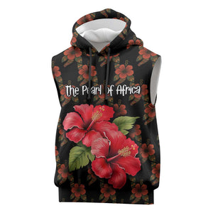 Uganda Sleeveless Hoodie - Hibiscus Flower Pattern and The Pearl of Africa Text - African Pride