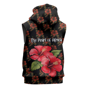 Uganda Sleeveless Hoodie - Hibiscus Flower Pattern and The Pearl of Africa Text - African Pride