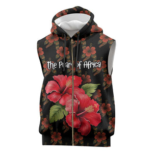Uganda Sleeveless Zip Hoodie - Hibiscus Flower Pattern and The Pearl of Africa Text - African Pride