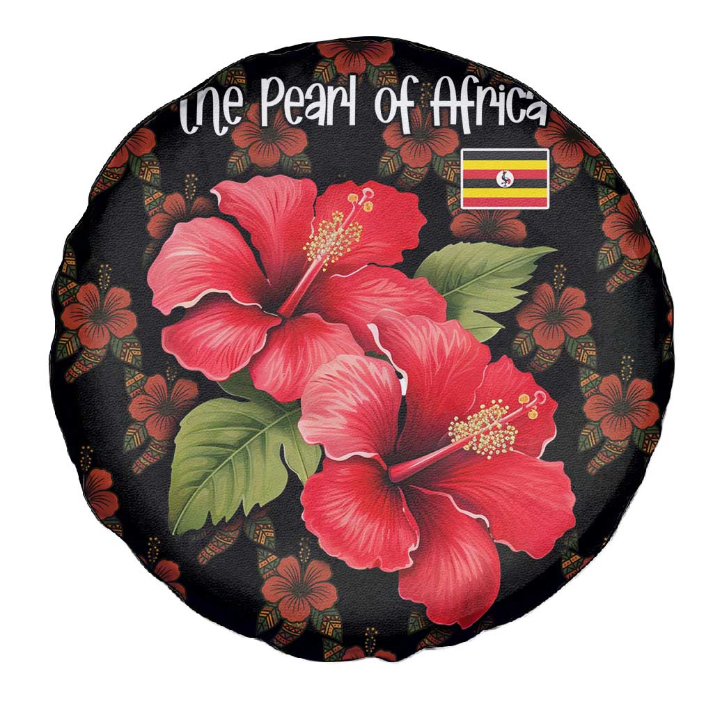 Uganda Spare Tire Cover - Hibiscus Flower Pattern and The Pearl of Africa Text