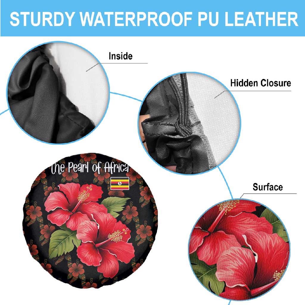 Uganda Spare Tire Cover - Hibiscus Flower Pattern and The Pearl of Africa Text