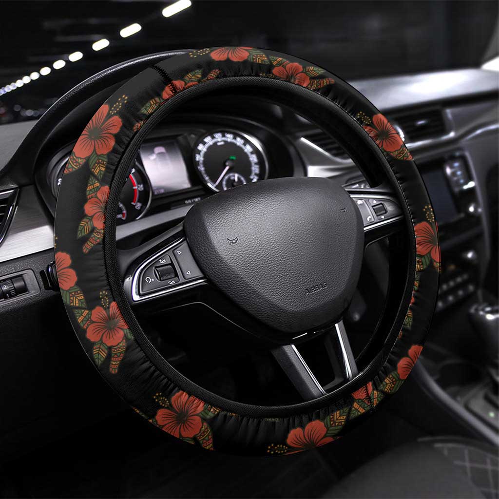 Uganda Steering Wheel Cover - Hibiscus Flower Pattern and The Pearl of Africa Text