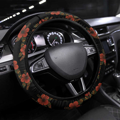 Uganda Steering Wheel Cover - Hibiscus Flower Pattern and The Pearl of Africa Text