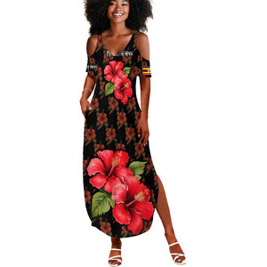 Uganda Summer Maxi Dress - Hibiscus Flower Pattern and The Pearl of Africa Text