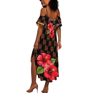 Uganda Summer Maxi Dress - Hibiscus Flower Pattern and The Pearl of Africa Text