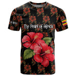 Uganda T shirt - Hibiscus Flower Pattern and The Pearl of Africa Text