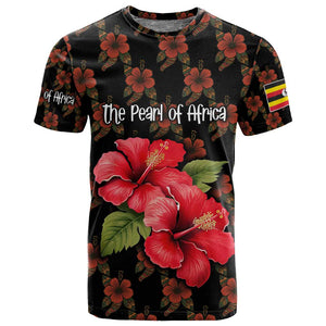 Uganda T shirt - Hibiscus Flower Pattern and The Pearl of Africa Text