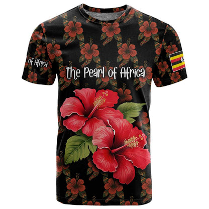 Uganda T shirt - Hibiscus Flower Pattern and The Pearl of Africa Text