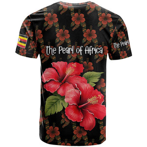 Uganda T shirt - Hibiscus Flower Pattern and The Pearl of Africa Text