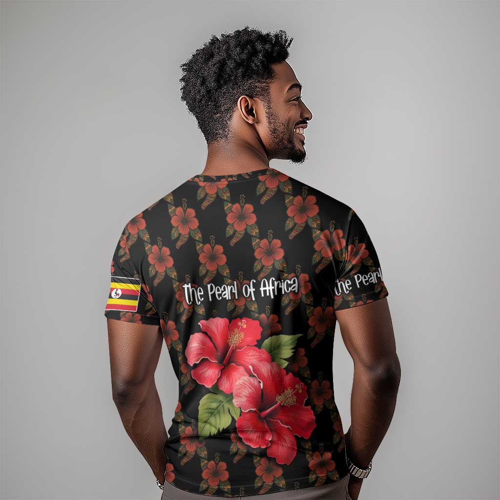 Uganda T shirt - Hibiscus Flower Pattern and The Pearl of Africa Text
