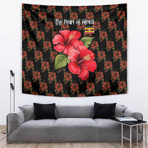 Uganda Tapestry - Hibiscus Flower Pattern and The Pearl of Africa Text