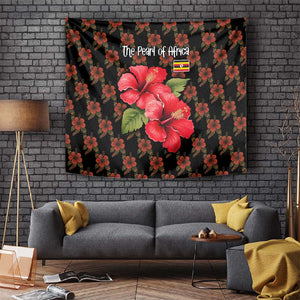 Uganda Tapestry - Hibiscus Flower Pattern and The Pearl of Africa Text