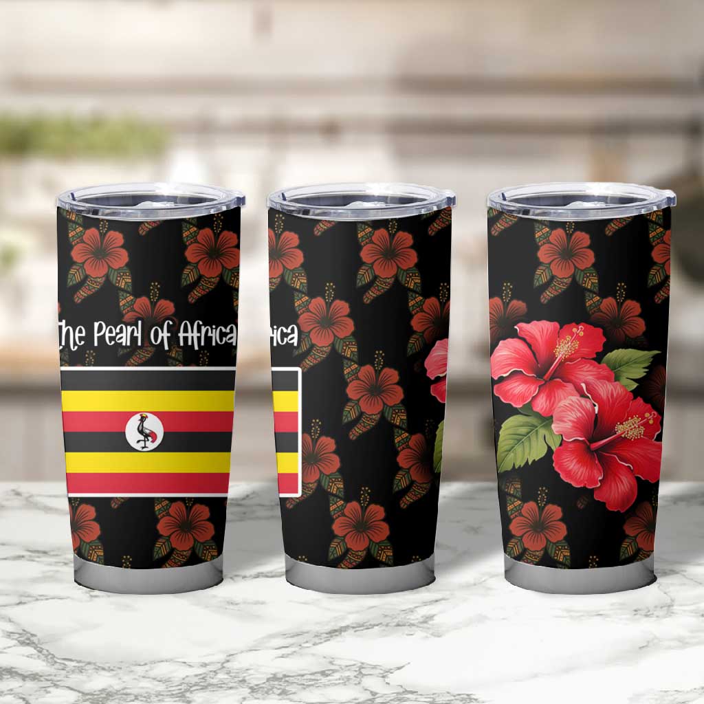 Uganda Tumbler Cup - Hibiscus Flower Pattern and The Pearl of Africa Text