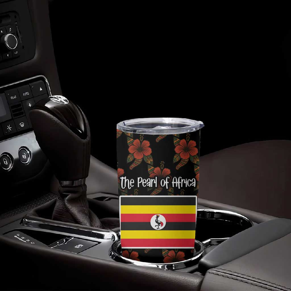 Uganda Tumbler Cup - Hibiscus Flower Pattern and The Pearl of Africa Text