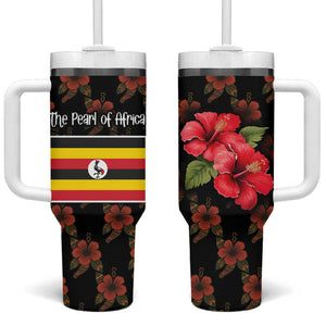 Uganda Tumbler With Handle - Hibiscus Flower Pattern and The Pearl of Africa Text