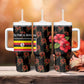 Uganda Tumbler With Handle - Hibiscus Flower Pattern and The Pearl of Africa Text