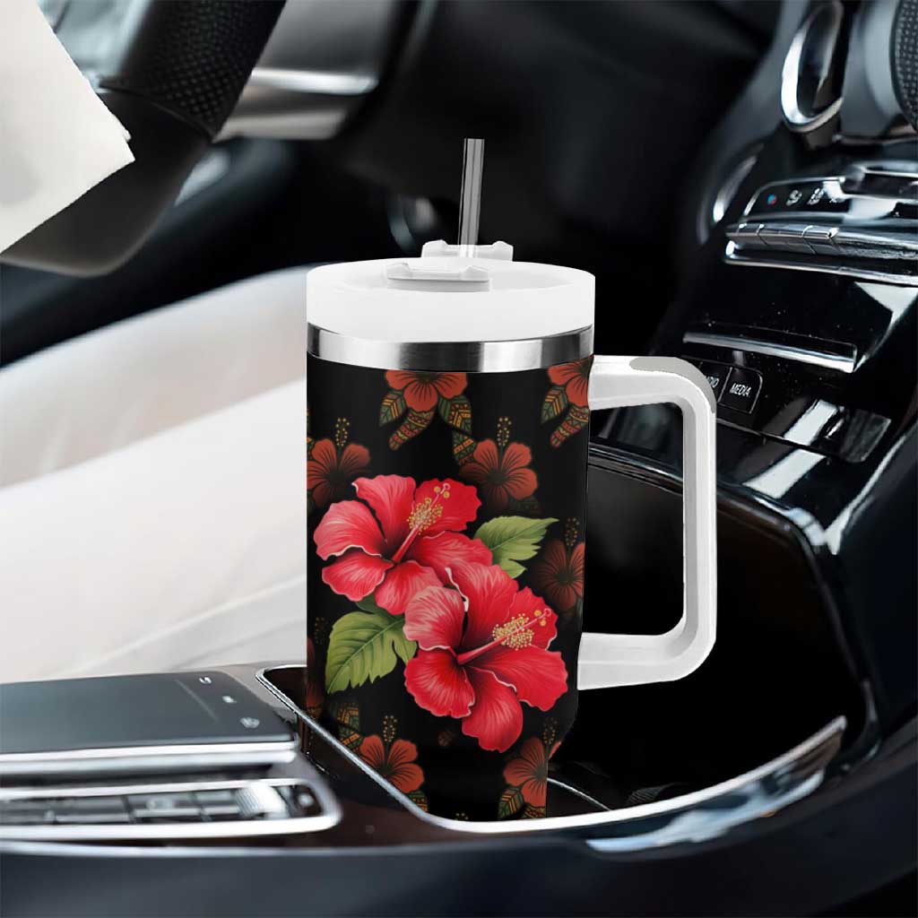 Uganda Tumbler With Handle - Hibiscus Flower Pattern and The Pearl of Africa Text