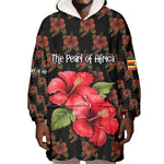 Uganda Wearable Blanket Hoodie - Hibiscus Flower Pattern and The Pearl of Africa Text