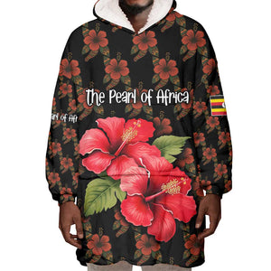 Uganda Wearable Blanket Hoodie - Hibiscus Flower Pattern and The Pearl of Africa Text