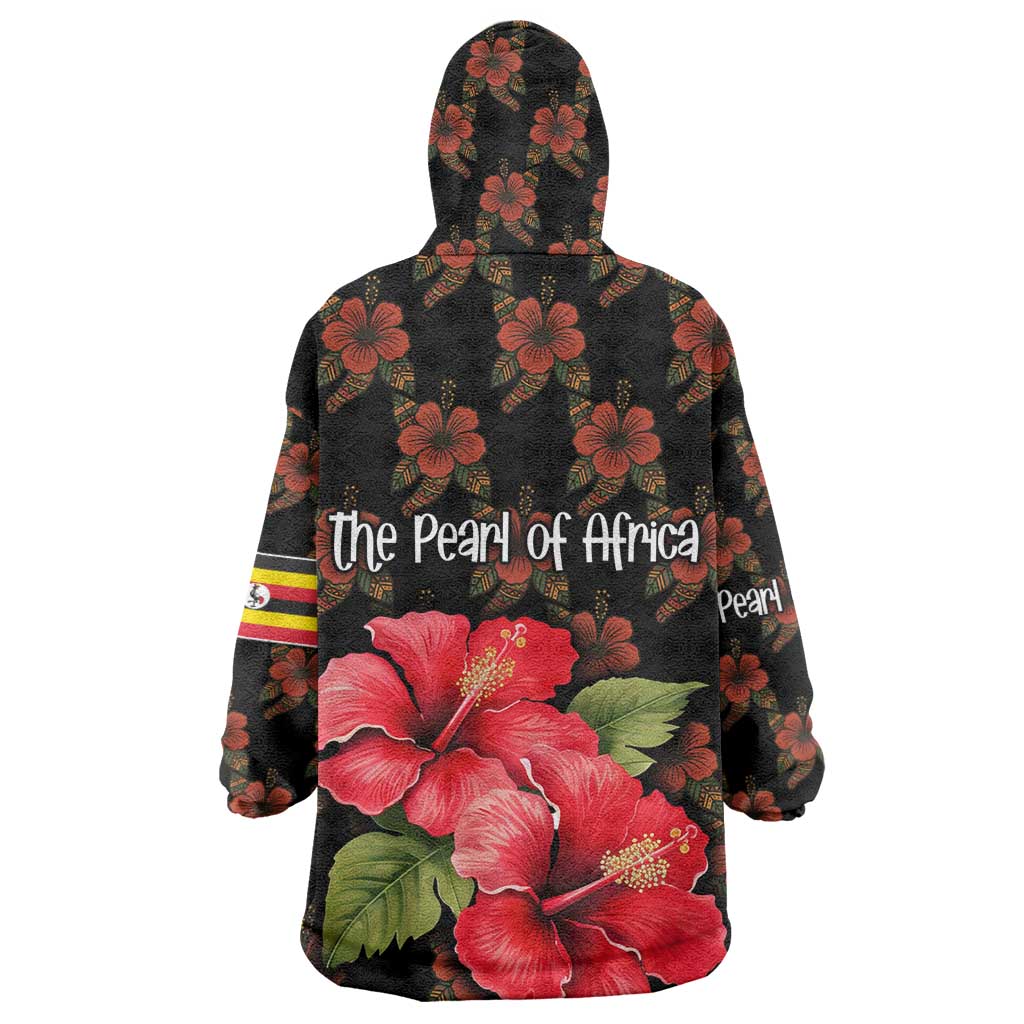 Uganda Wearable Blanket Hoodie - Hibiscus Flower Pattern and The Pearl of Africa Text