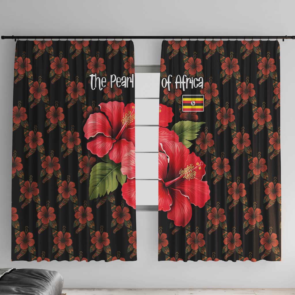 Uganda Window Curtain - Hibiscus Flower Pattern and The Pearl of Africa Text
