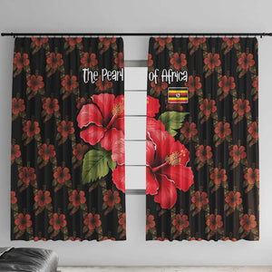 Uganda Window Curtain - Hibiscus Flower Pattern and The Pearl of Africa Text