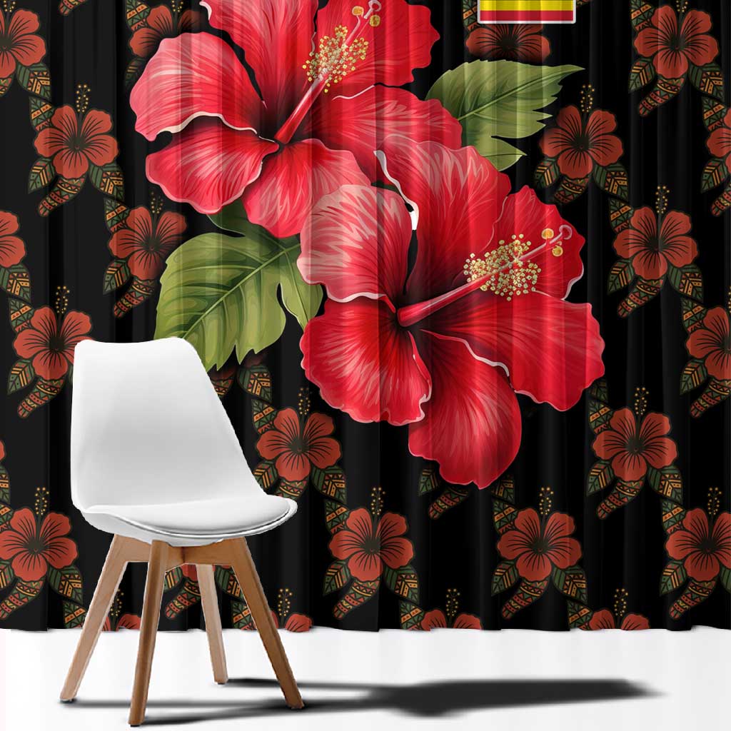 Uganda Window Curtain - Hibiscus Flower Pattern and The Pearl of Africa Text
