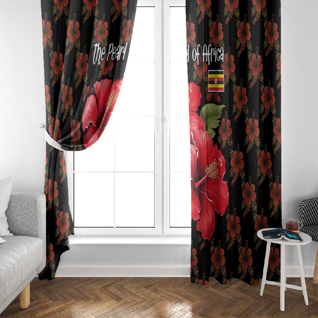 Uganda Window Curtain - Hibiscus Flower Pattern and The Pearl of Africa Text
