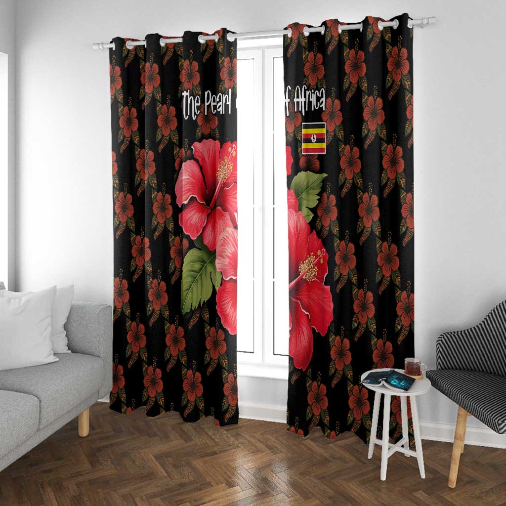 Uganda Window Curtain - Hibiscus Flower Pattern and The Pearl of Africa Text