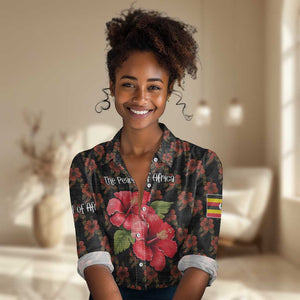 Uganda Women Casual Shirt - Hibiscus Flower Pattern and The Pearl of Africa Text