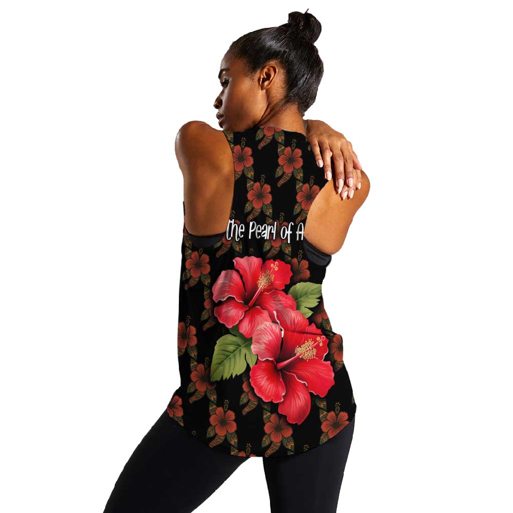 Uganda Women Racerback Tank - Hibiscus Flower Pattern and The Pearl of Africa Text