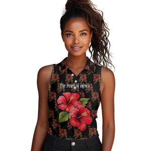 Uganda Women Sleeveless Polo Shirt - Hibiscus Flower Pattern and The Pearl of Africa Text