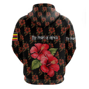 Uganda Zip Hoodie - Hibiscus Flower Pattern and The Pearl of Africa Text