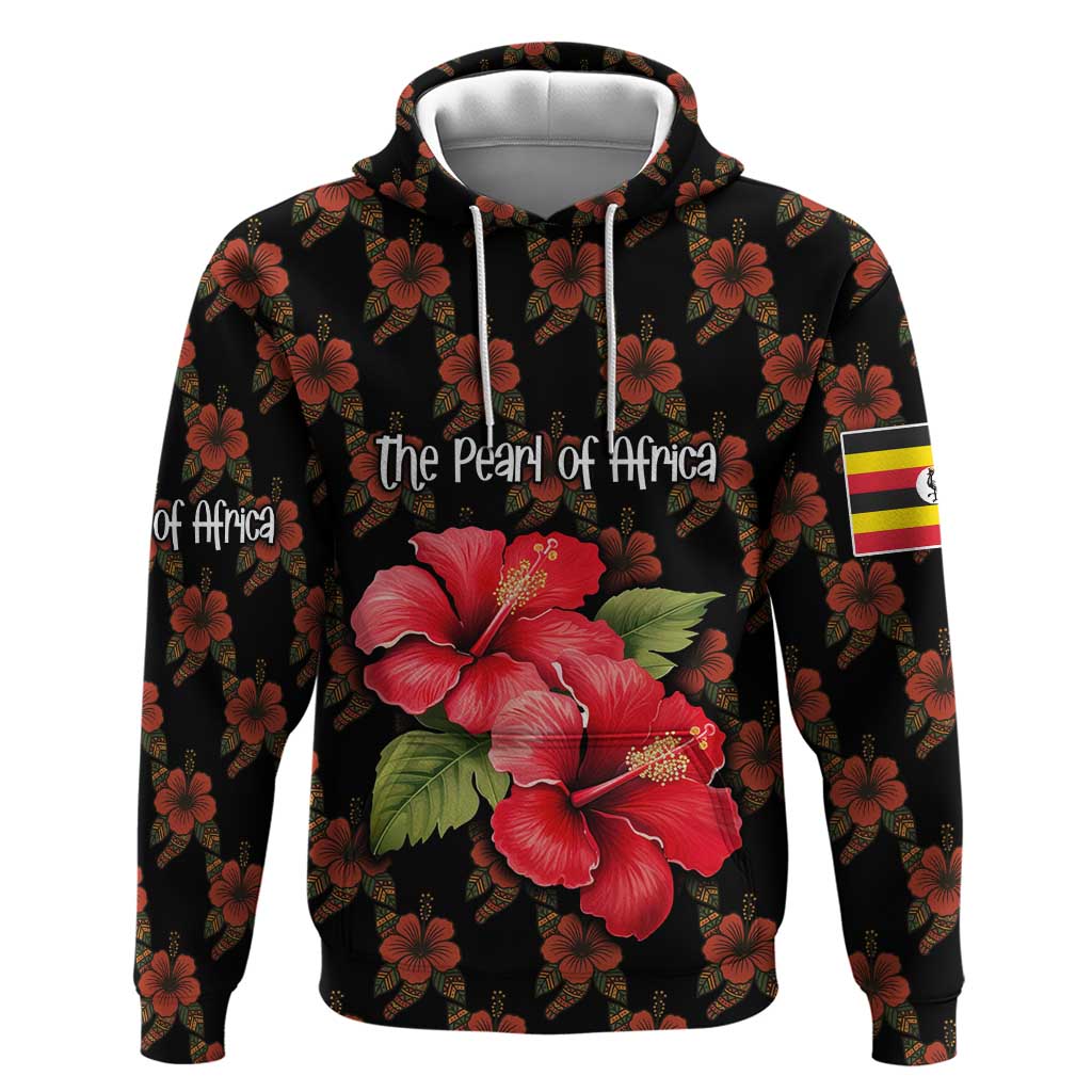 Uganda Zip Hoodie - Hibiscus Flower Pattern and The Pearl of Africa Text