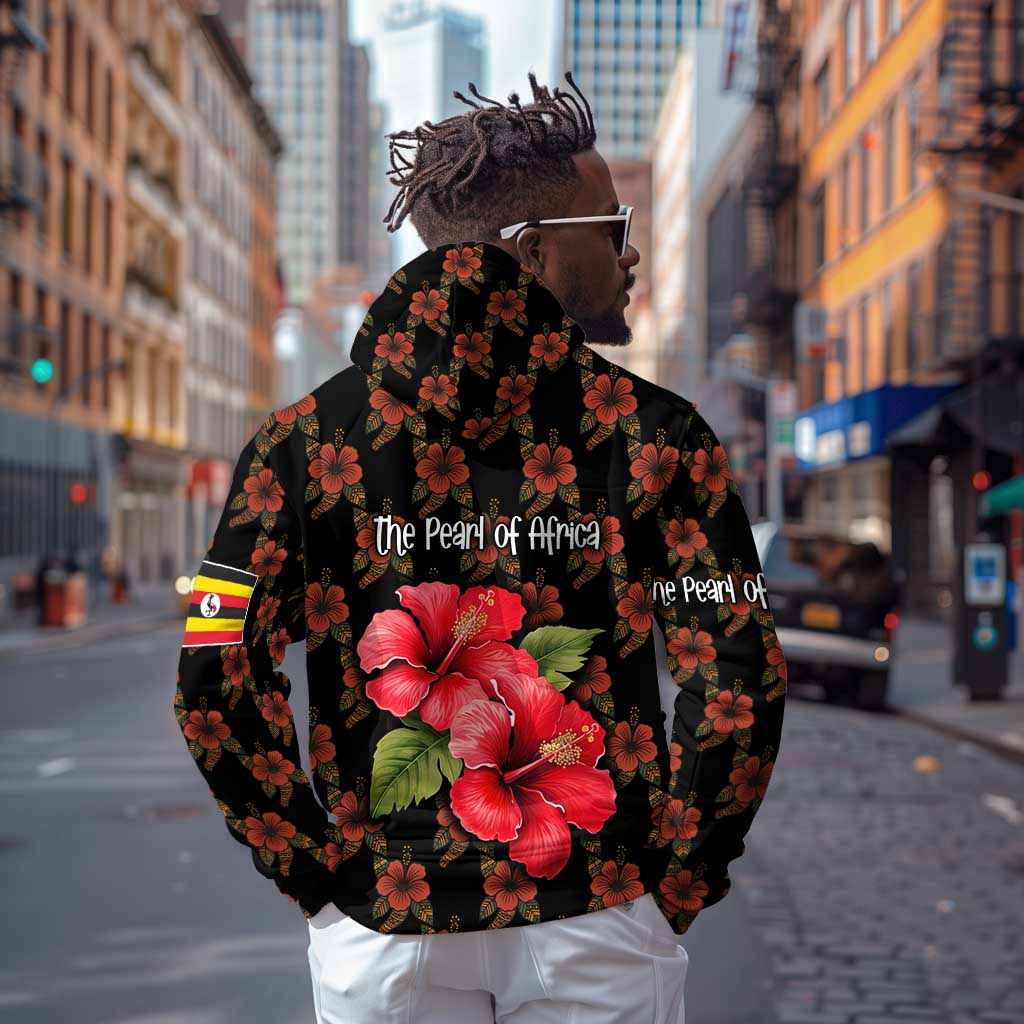 Uganda Zip Hoodie - Hibiscus Flower Pattern and The Pearl of Africa Text