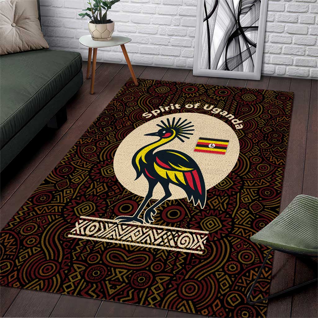 Uganda Area Rug - Grey Crowned Crane and Tribal Pattern Spirit of Uganda Theme