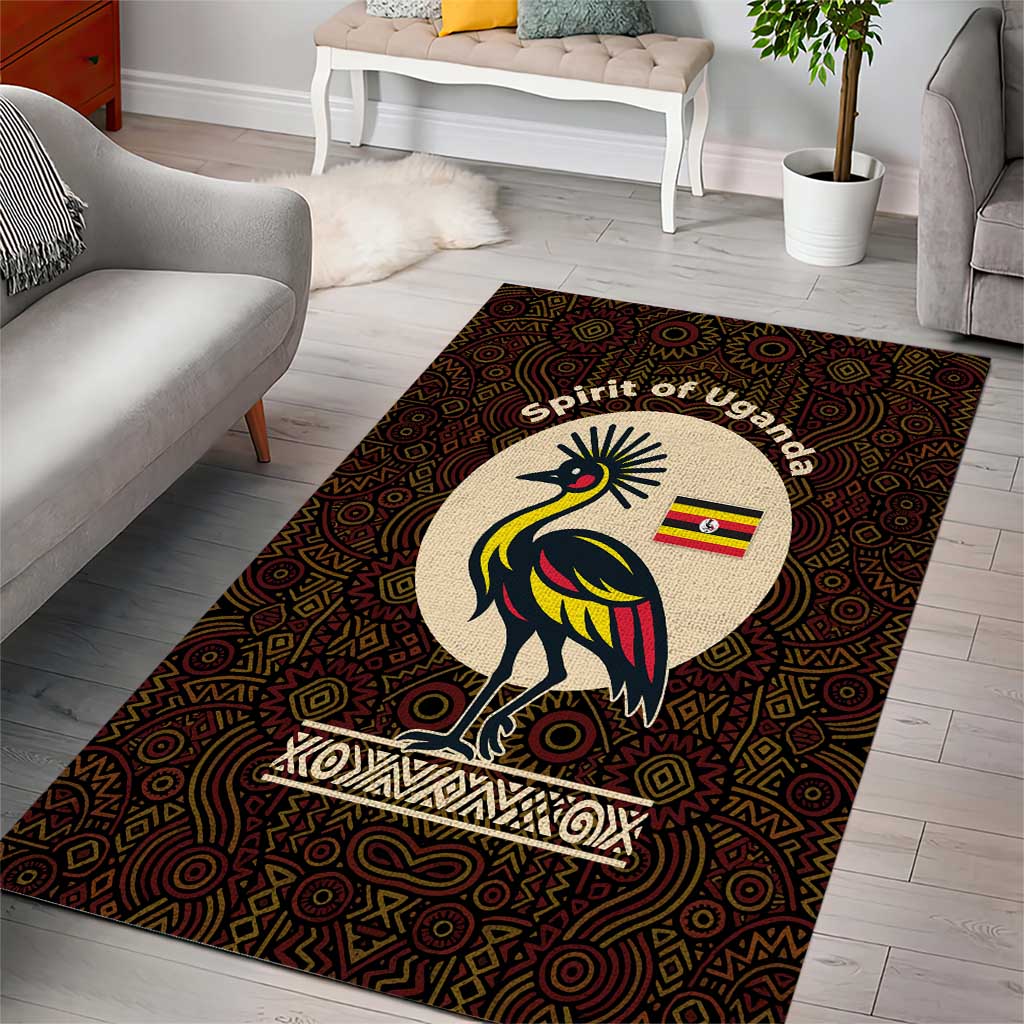 Uganda Area Rug - Grey Crowned Crane and Tribal Pattern Spirit of Uganda Theme