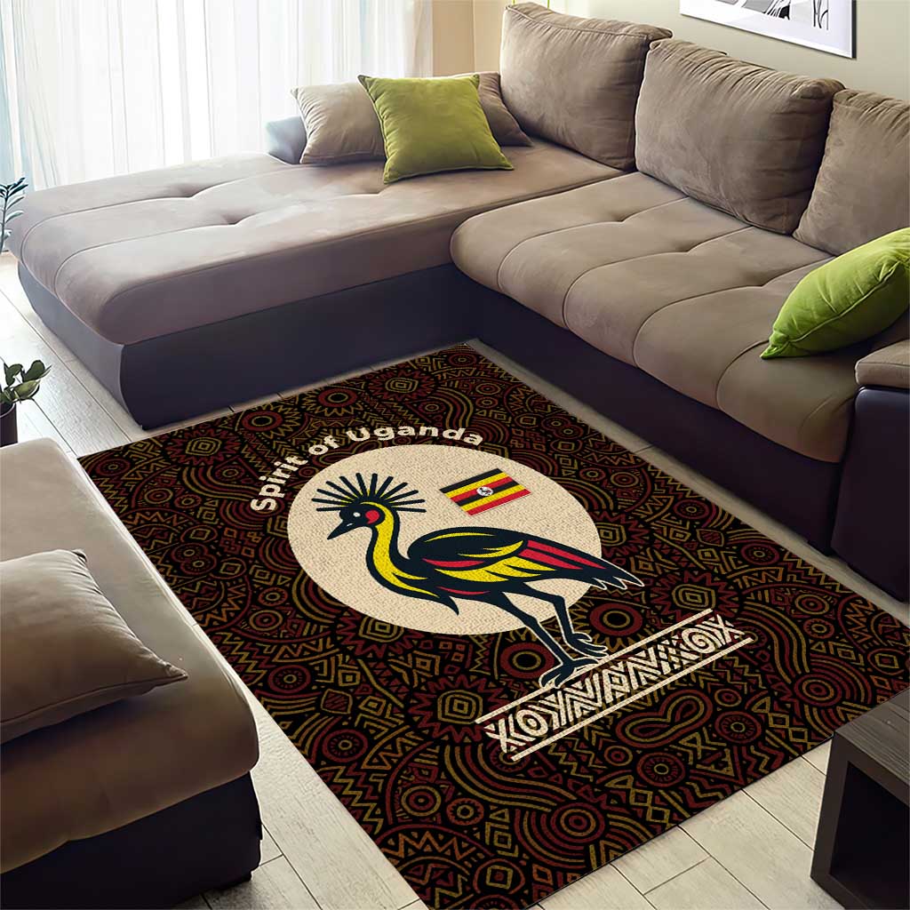 Uganda Area Rug - Grey Crowned Crane and Tribal Pattern Spirit of Uganda Theme