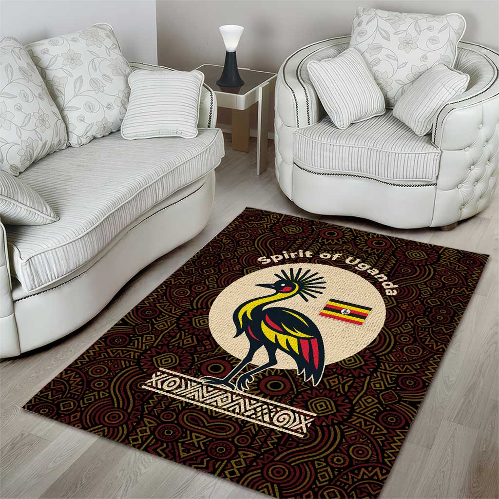 Uganda Area Rug - Grey Crowned Crane and Tribal Pattern Spirit of Uganda Theme