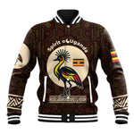 Uganda Baseball Jacket - Grey Crowned Crane and Tribal Pattern Spirit of Uganda Theme